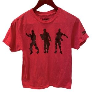 Fortnite Gaming Three Dancers Red Black Shirt Boys 10 M Video Game Retro